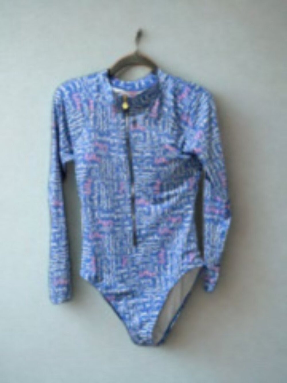 Lilly Pulitzer Blue Long-Sleeve One-Piece Swimsuit with Pink Accents